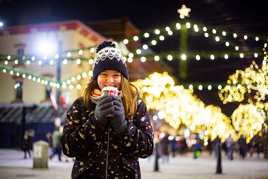 Vermont's Church Street Marketplace is adorned with holiday lights throughout the winter months.