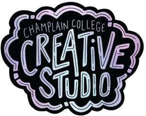 A sticker reading "Champlain College Creative Studio"