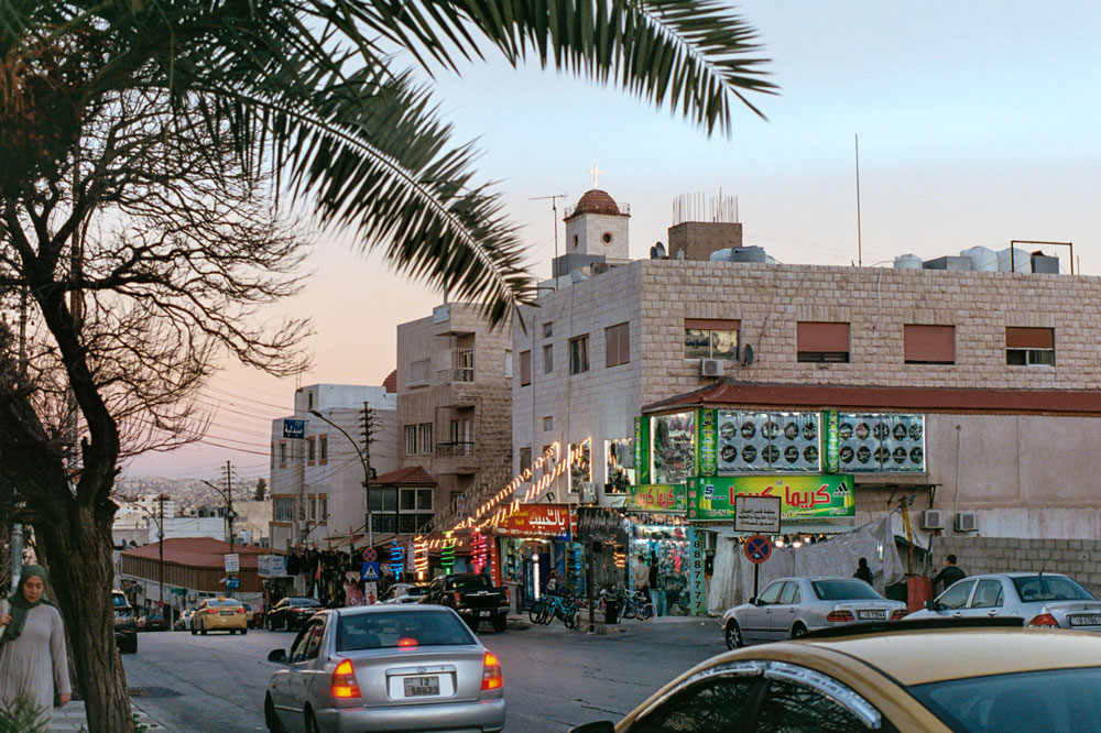 The town of Azraq, Jordan, at dusk.